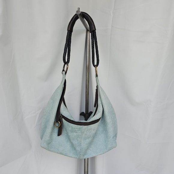Henri Lou Suede Teal Blue Green Shoulder Bag - Picture 6 of 17